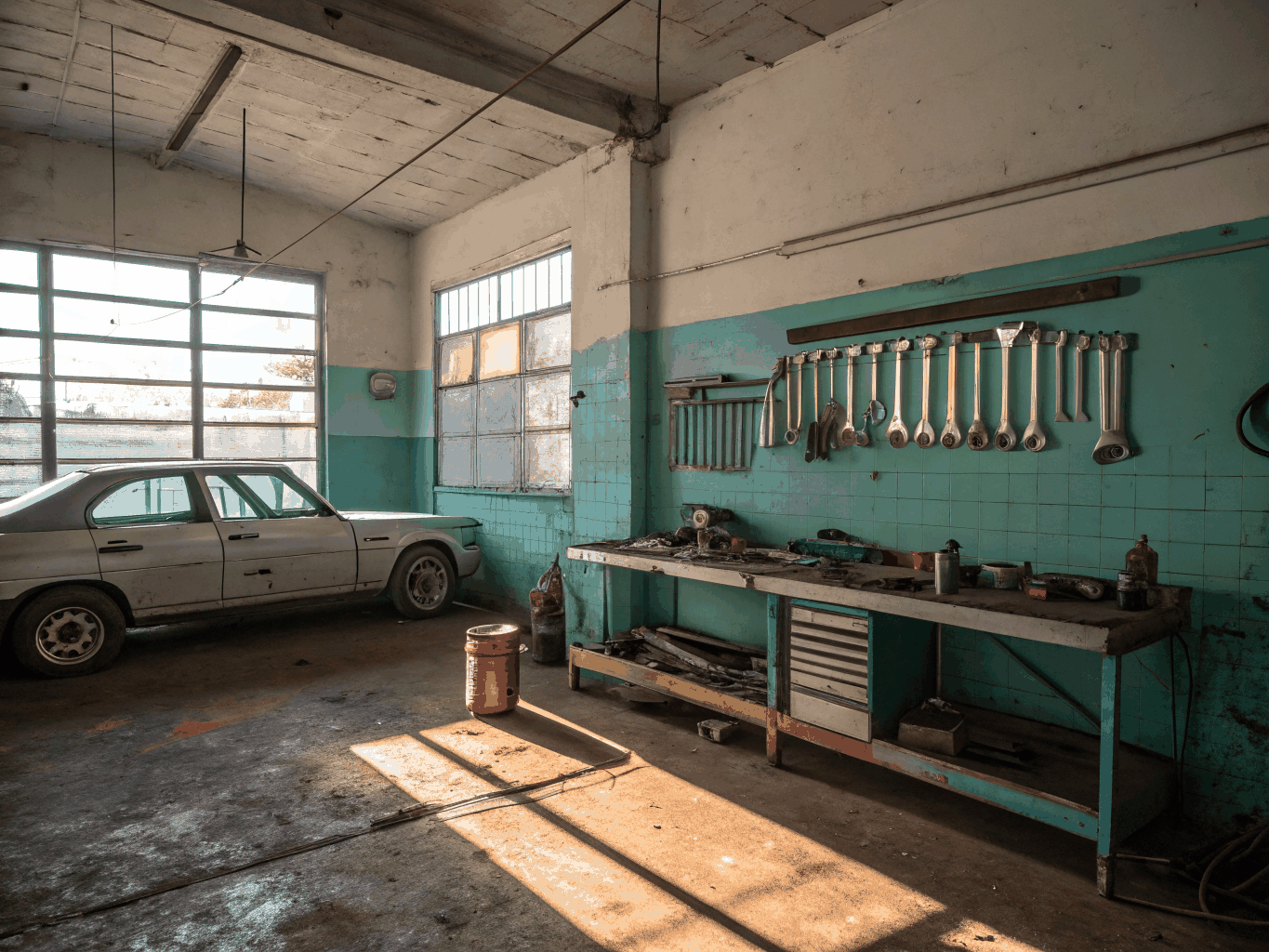 Archival photograph of Roy at the original repair garage